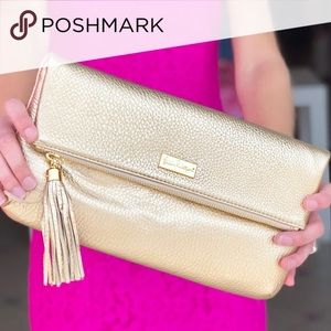 Lilly Pulitzer Seaside Clutch Gold Metallic EUC